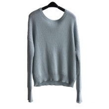 Ladies Round Neck Pure Color Pullover Pull en tricot